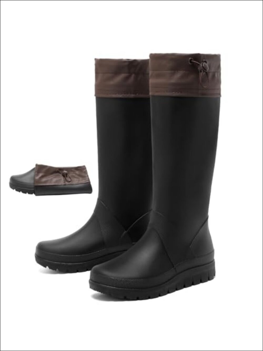 Womens Tall Knee-High Waterproof Rain Boots Foldable PVC Rubber